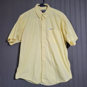 Chaps Ralph Lauren Short Sleeve Button Down Shirt 100% Cotton Yellow Men's Large